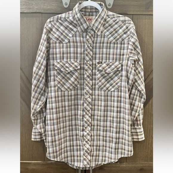 Lee Other - VTG Lee Western Shirt Large 16 1/2  X 33 Pearl Snap Extra Long Tail Plaid Cowboy
